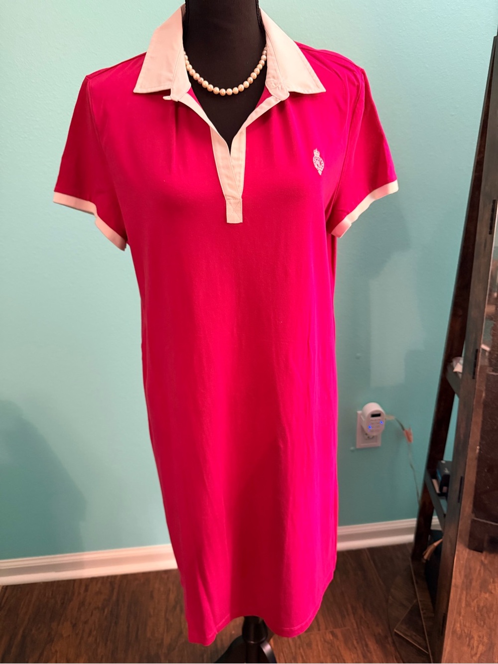 Ralph Lauren Women’s Pink Polo Shirt Dress with Contrast Collar